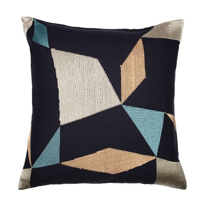 Handwoven Abstract Geometric Square Throw Pillow - 20" - Denim Blue and Beige