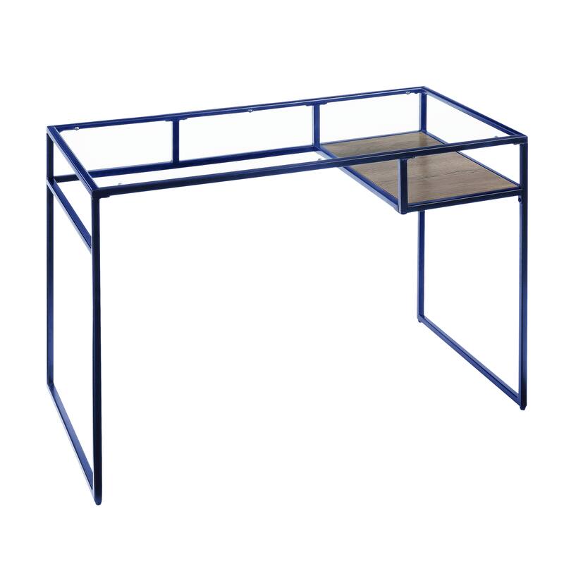 Yasin Glass Top & Blue Finish Writing Desk