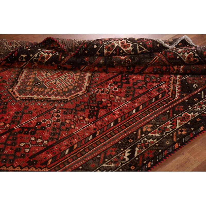 Red Qashqai Persian Vintage Area Rug Handmade Wool Carpet - 5'2"x 7'8"