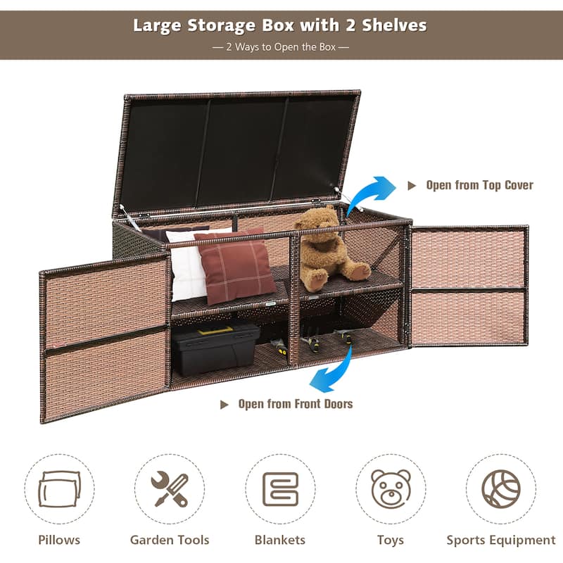 Outdoor Wicker Storage Box Garden Deck Box with Steel Frame