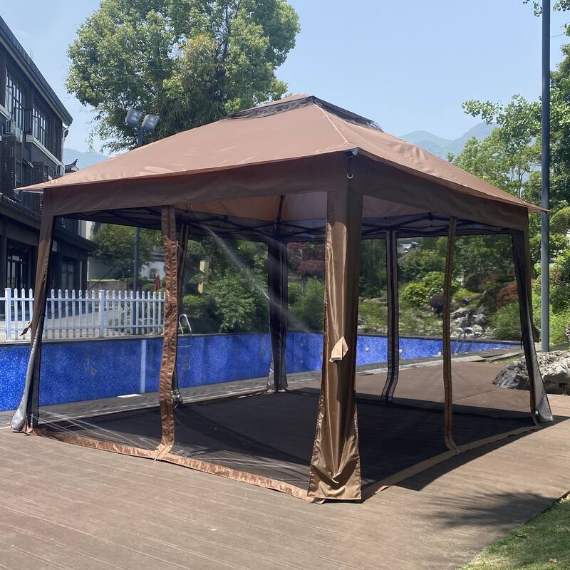 Outdoor Pop Up Gazebo with Removable Zipper Netting, 2-Tier Soft Top Event Tent Patio Shed, 11x 11 FT Heavy Duty Party Tent