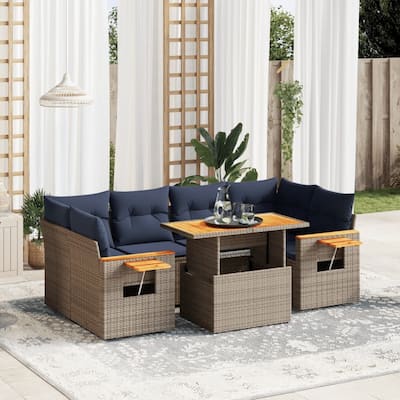 vidaXL Patio Sofa Set with Cushions Outdoor Furniture 7 Piece Poly Rattan