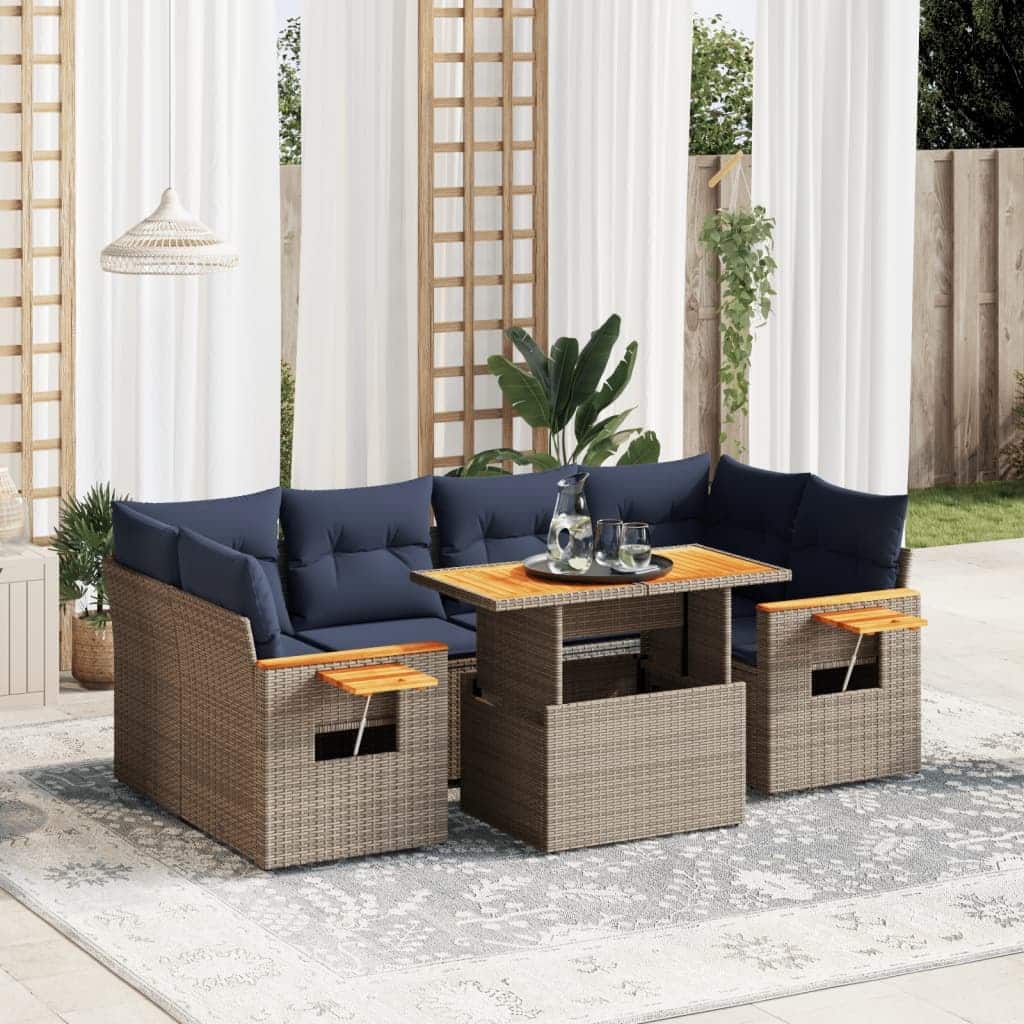 vidaXL Patio Sofa Set with Cushions Outdoor Furniture 7 Piece Poly Rattan