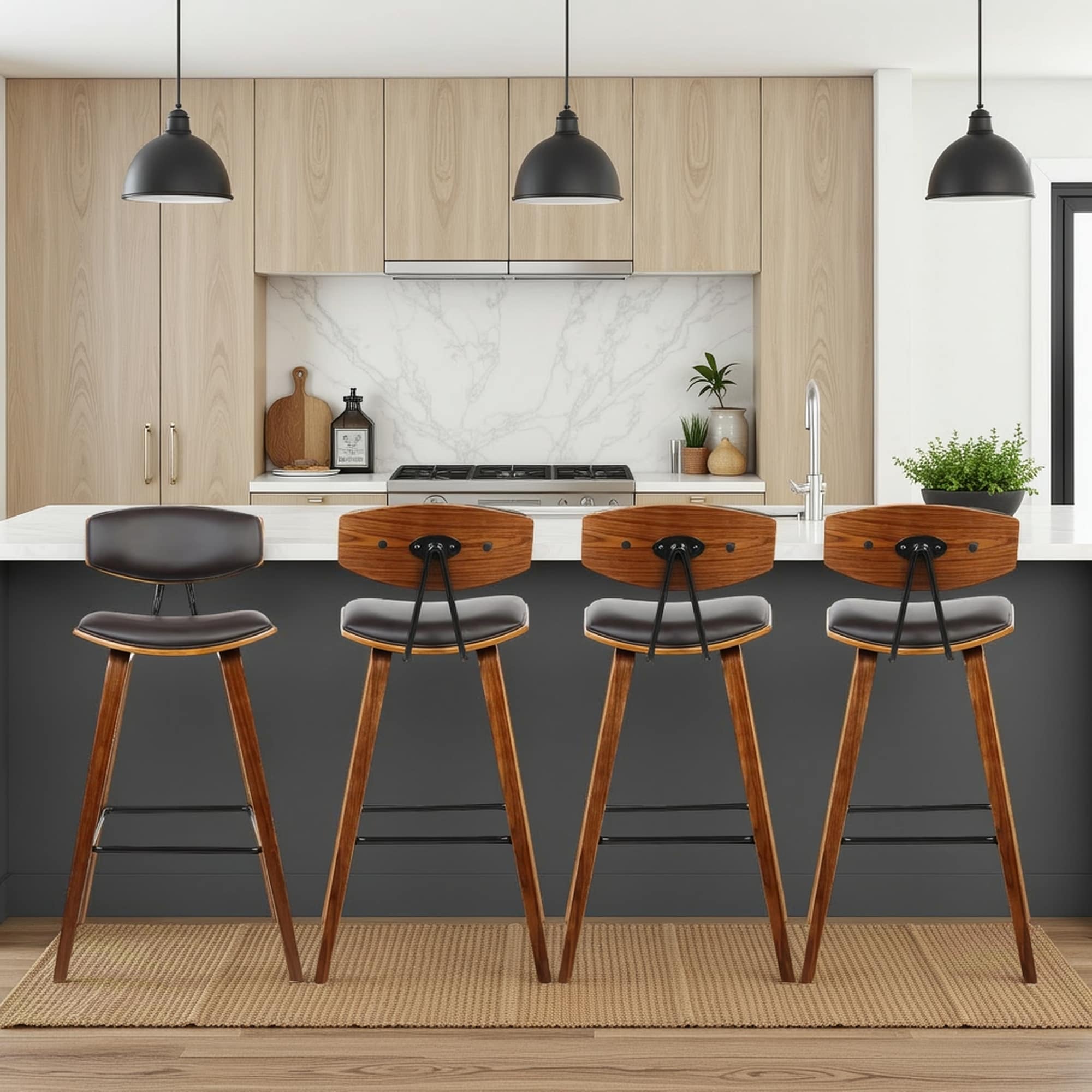 Fox Mid-Century Bar Stool, Upholstered Counter Height Chair with Bentwood Legs