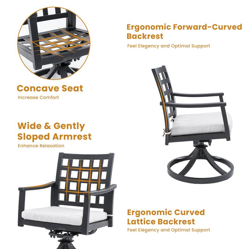 5-Piece Premium Outdoor Dining Set – Modern Rectangular Table & Four Swivel Rock Chairs in Textured Ember Black