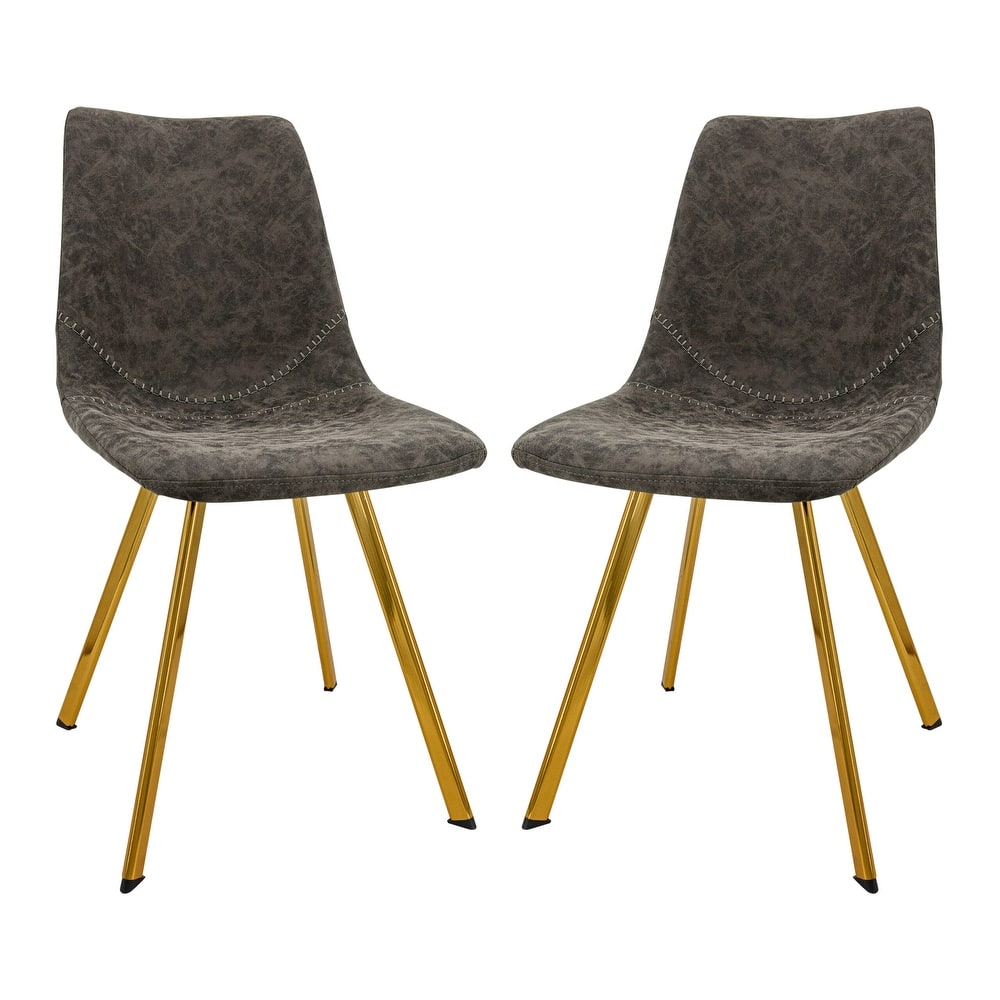 Markley Modern Leather Upholstered Accent Dining Chair With Gold Metal Legs for Dining Room, Kitchen or Office (Set of 2)