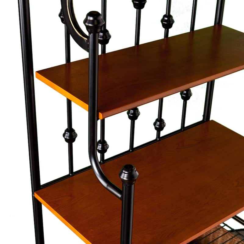 SEI Furniture Docherty Black Baker's Rack with Rattan Baskets