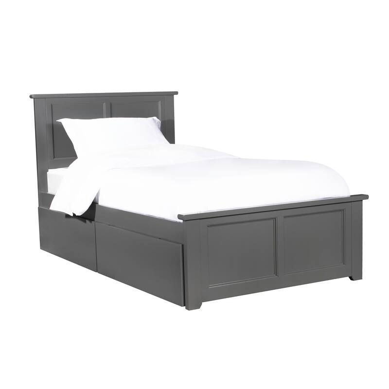 Platform Bed with Footboard & 2 Drawers - Storage Bed Frame - Slatted Support