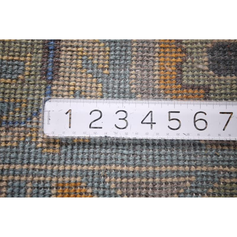 Light Blue Oushak Indian Area Rug Hand-Knotted Floral Wool Carpet - 8'11"x 11'11"