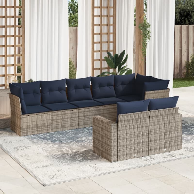 vidaXL Patio Sofa Set with Cushions Outdoor Conversation Furniture Poly Rattan - Beige and gray without table