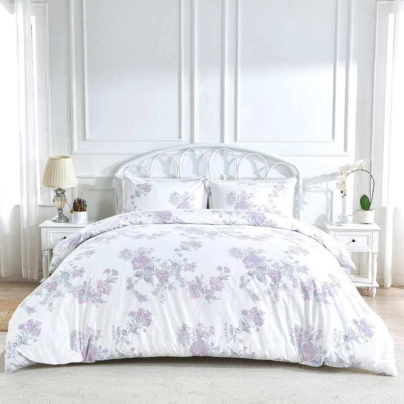 Bedford Percale Cotton Jardin De Purple Duvet Set