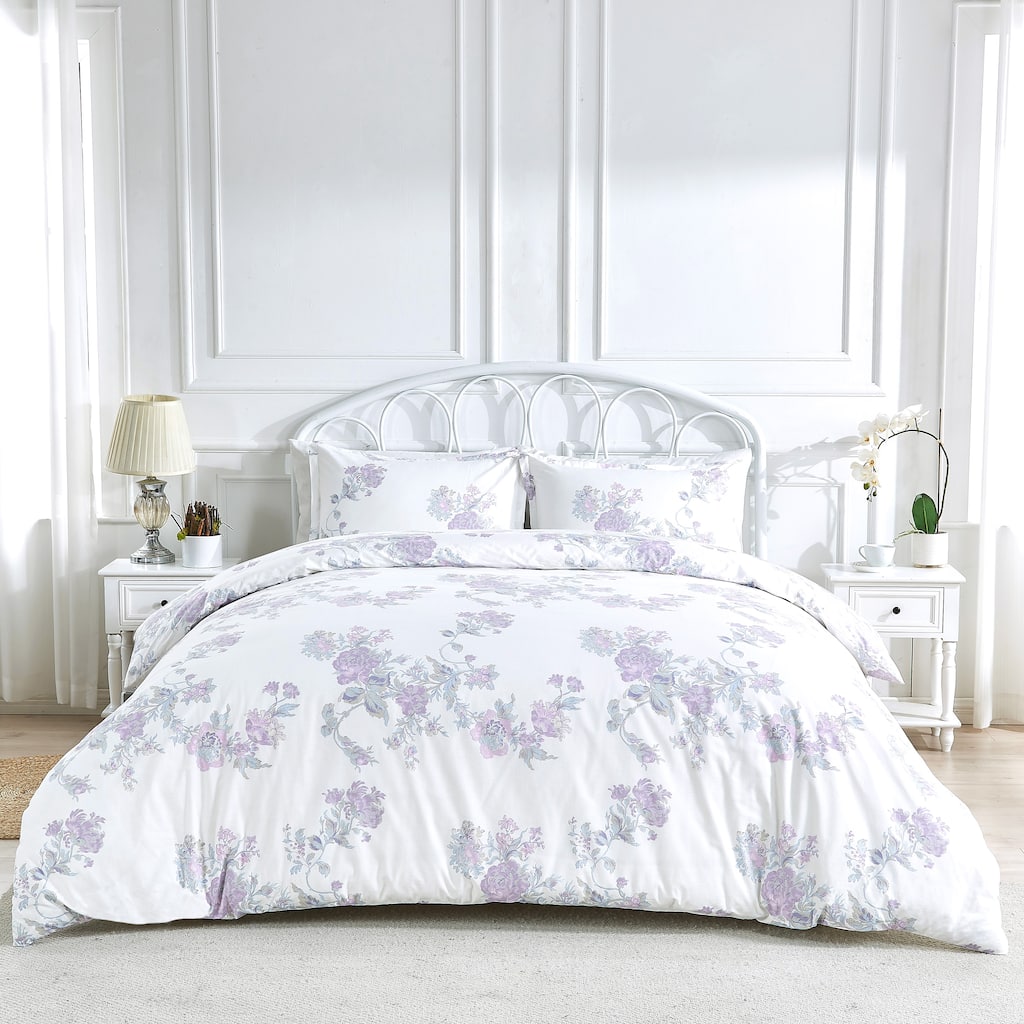 Percale Cotton Jardin De Purple Duvet Set