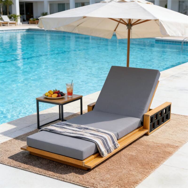 Christopher Knight Home - Modern Outdoor Acacia Wood Tri-Fold Chaise Lounge with Rope Accents & Water-Resistant Foam Headrest - Dark Grey Cushion+Teak Finish Wood +Black Rope