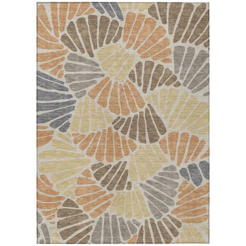 Machine Washable Indoor/ Outdoor Floral Modern Chantille Rug