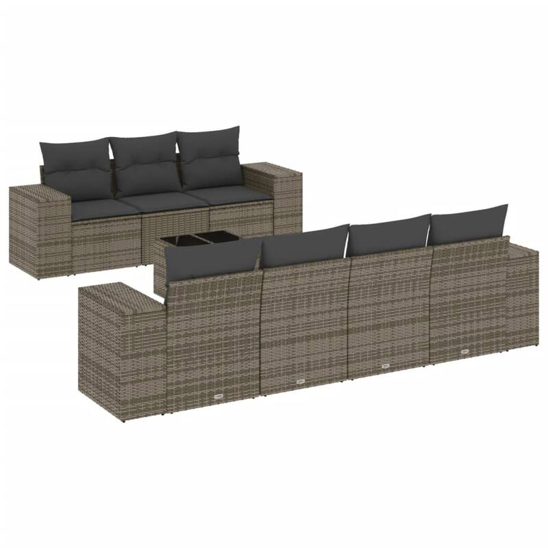 vidaXL Patio Sofa Set with Cushions Outdoor Furniture 8 Piece Poly Rattan - 21.7 x 24.4 x 27.2