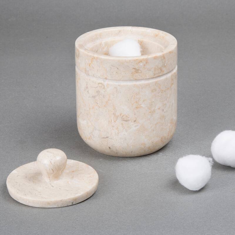 Creative Home Notch Collection Champagne Marble Cotton Ball Swab Holder, Bathroom Storage Jar - Beige