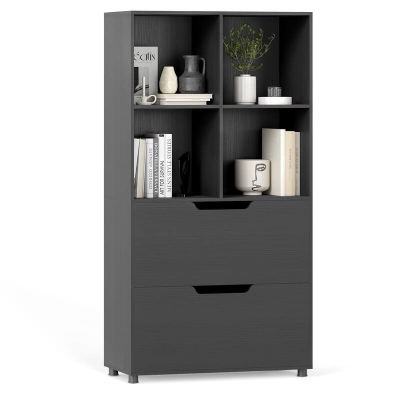Costway 51” 5-Tier 4-Cube Bookcase with 2 Drawers for Living Room, - See Details - Black