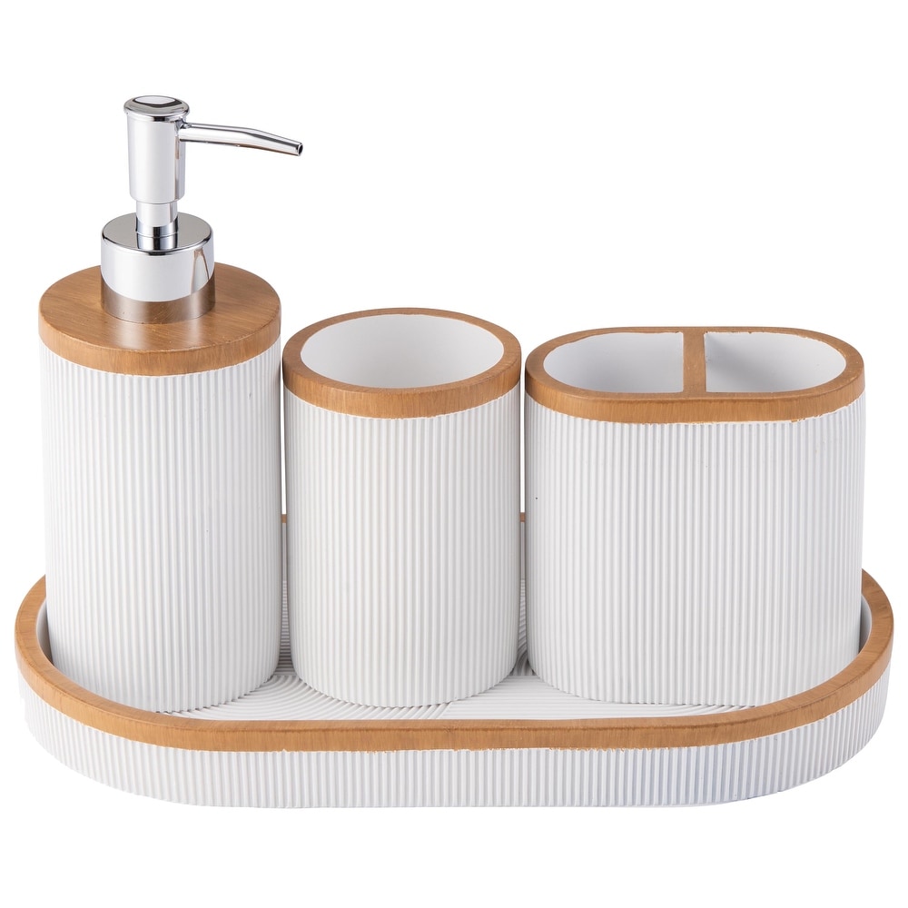 4-Piece Bathroom Accessories Set Spirella Tube Green Stoneware - Bed Bath &  Beyond - 31138078