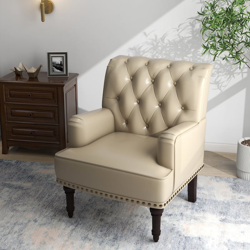 Tufted Vegan Leather Accent Chairs Armchairs with Nailhead Trim