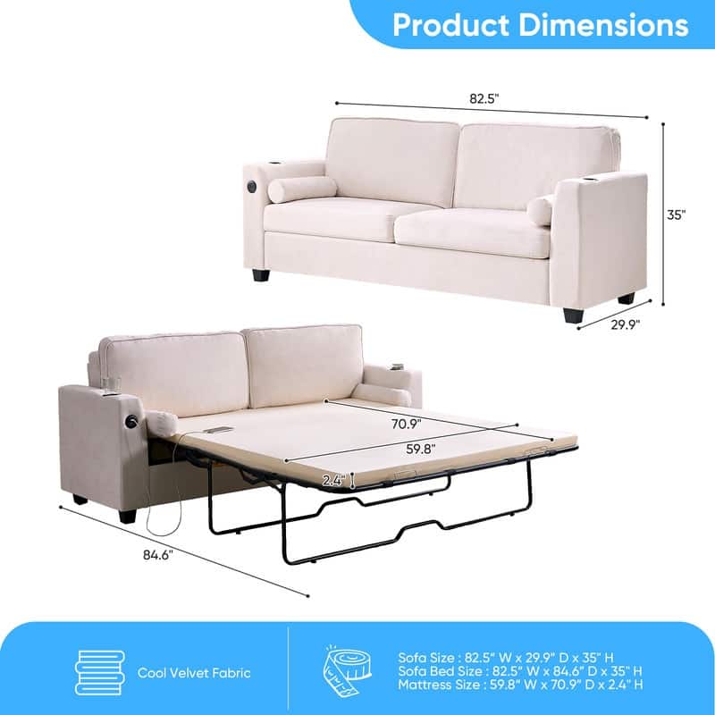Mixoy Pull Out Loveseat Sofa,Sleeper Sofa Bed with Mattress,Cup Holder