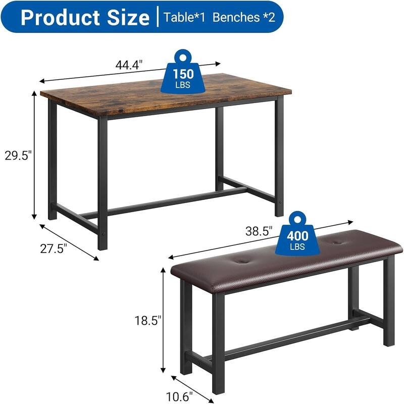 Kitchen Table with Benches, Dining Table Set for 4,Rectangular Dining Table Set for Small Space Apartment Studio