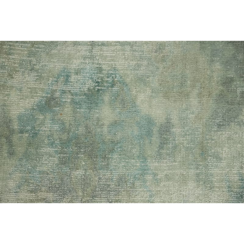 Hand-knotted Transitional Silk Carpet Green Oushak Rug Floral Oriental Area Rug - 8' 0'' X 4' 11''