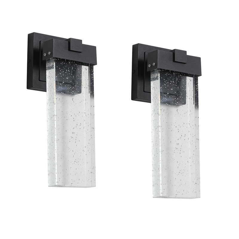 2-Pack Weatherproof Outdoor Wall Sconces – LED Bubble Crystal Fixtures with Auto Light Sensor (12W per Lamp)