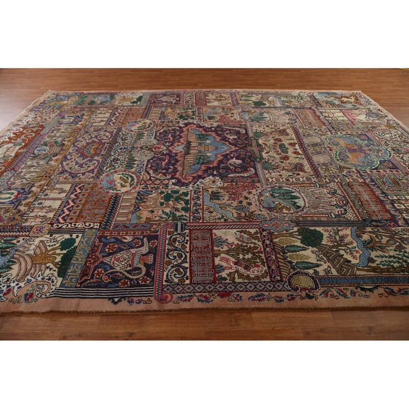 Animal Pictorial Kashmar Persian Area Rug Hand-knotted Wool Carpet - 9'7" x 12'6"