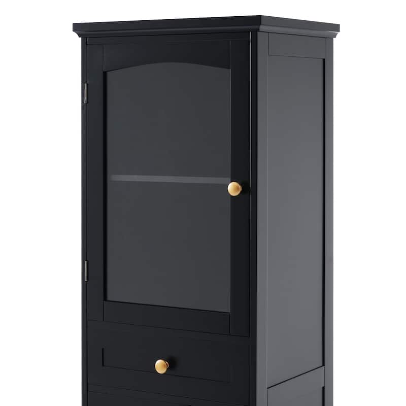 GDFStudio - Mary 63" Tall Bathroom Storage Cabinet with Glass Doors, Two Drawers, and Adjustable Shelves