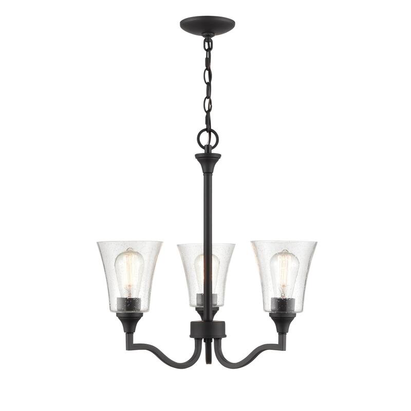 Millennium Lighting Caily 3 Light Chandelier in Brushed Nickel or Matte Black with Seeded Glass Shades - Matte Black