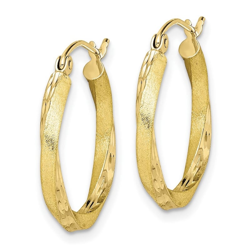 Curata 10k Yellow Gold and Rhodium Sparkle Cut 2.5x21.16mm Twisted Hoop Earrings