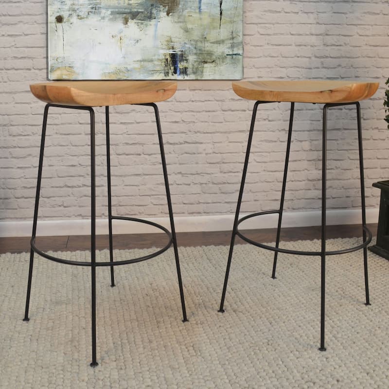 Set of 2 Brown and Black Bar Stools with Curved Seat 30.5"