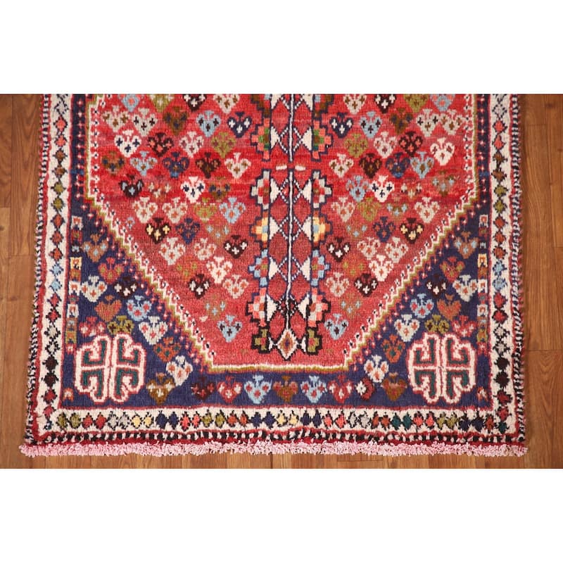 Shiraz Persian Vintage Area Rug Handmade Wool Carpet - 3'1"x 4'3"