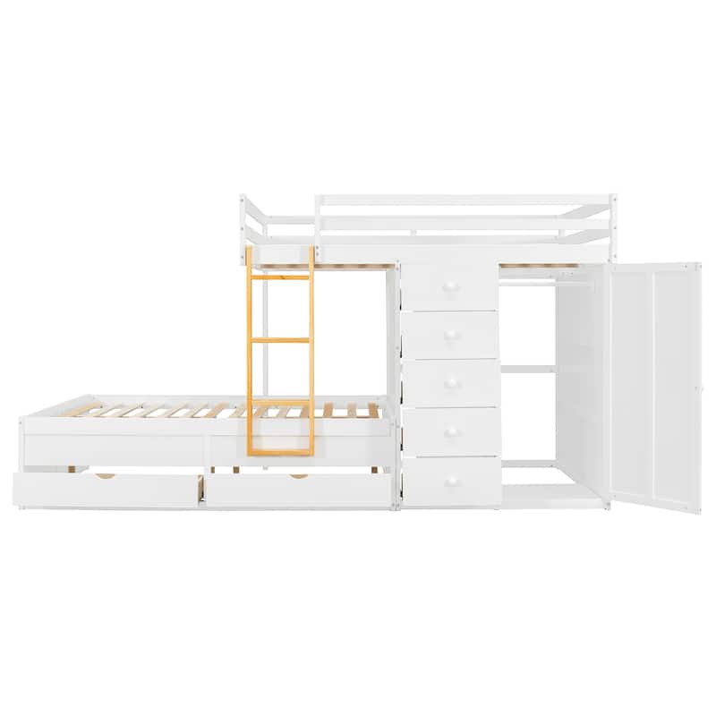Full Size Bunk Bed with Built-in Drawers, Wardrobe & Ladder by Harper&Bright Designs