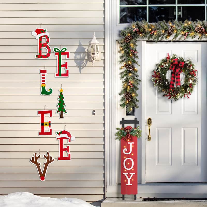 Glitzhome Set of 7 BELIEVE Yard Stake or Wall Decor (2 Functions)