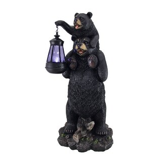 Lifting Spirits Bear Cub On Shoulders Statue And Solar Led Lantern - 19 