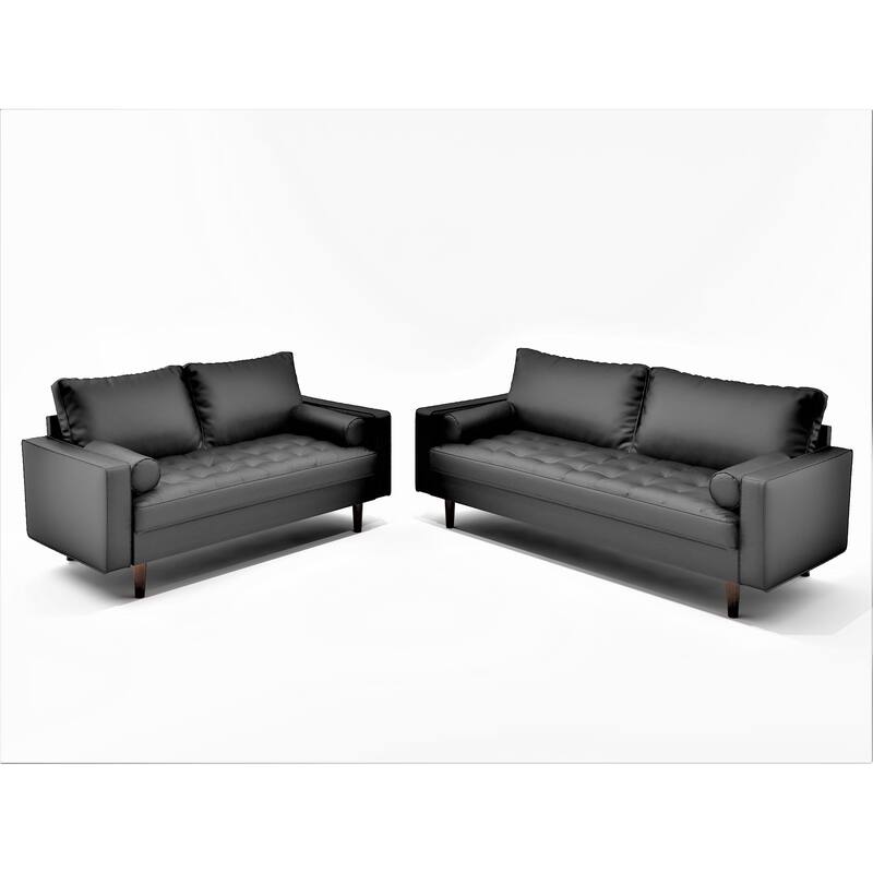 US Pride Matton Faux Leather Mid-century Modern living room set-Loveseat and Sofa