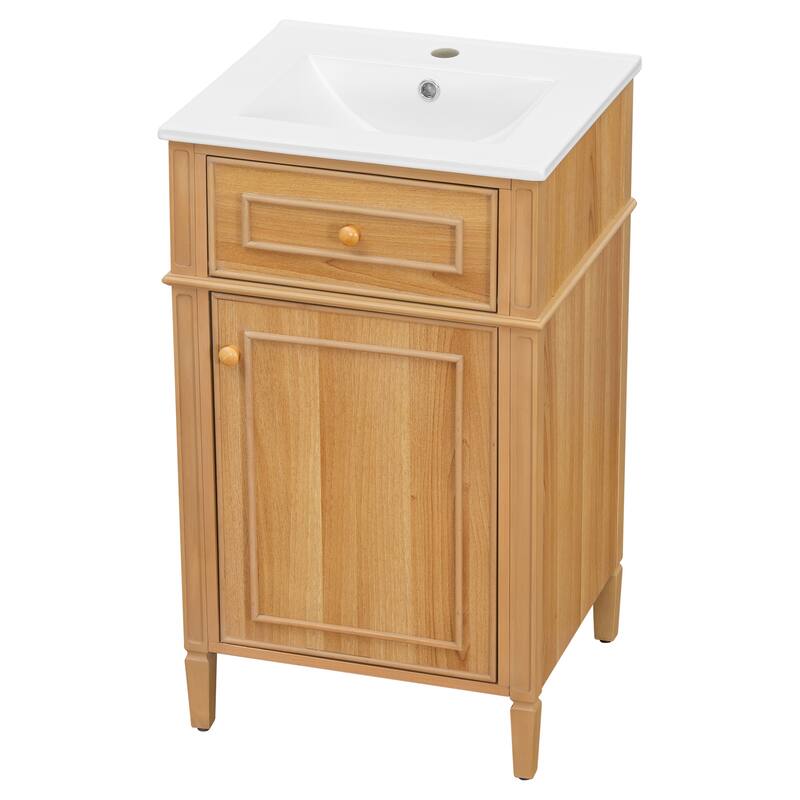 20-Inch Wood Bathroom Vanity with Sink, Solid Wood Legs, Adjustable Shelf, Tilt-Out Drawer,Modern Freestanding Cabinet
