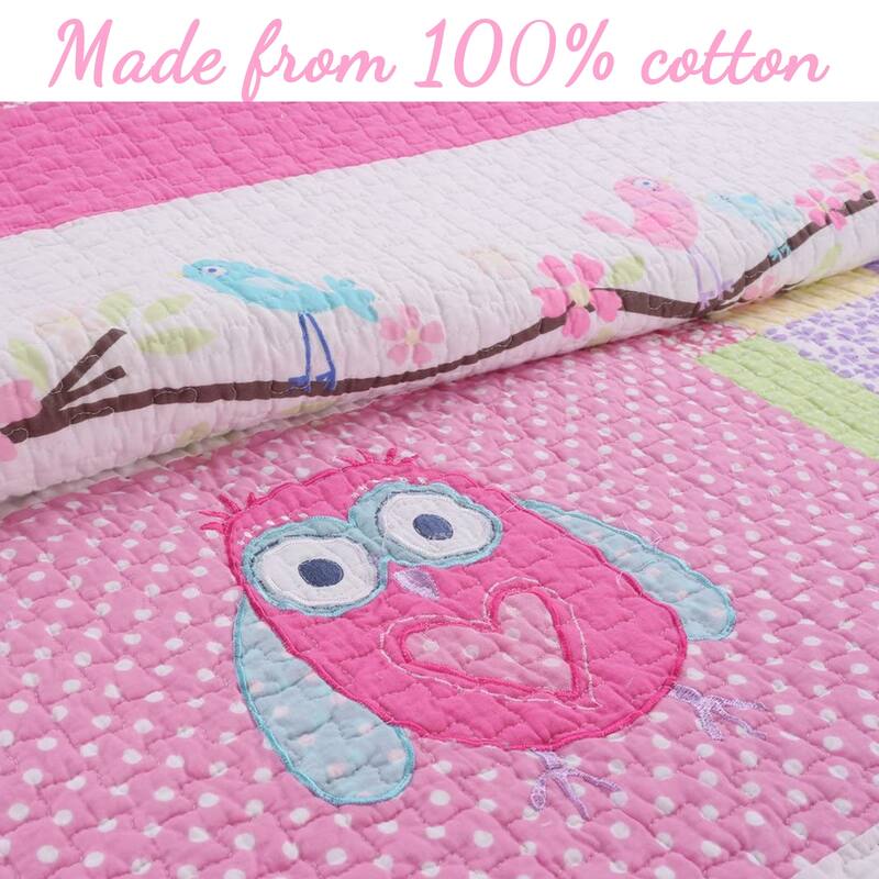 Cozy Line Pink Owl Cotton Quilt Bedding Set
