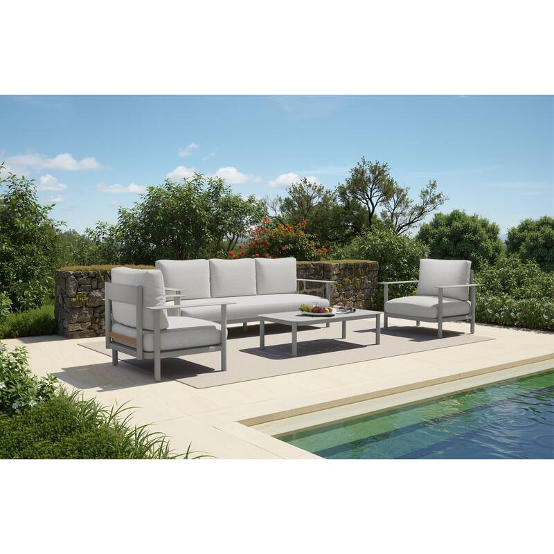 4-Piece Outdoor Patio Deep Seating Set with Beige Cushions