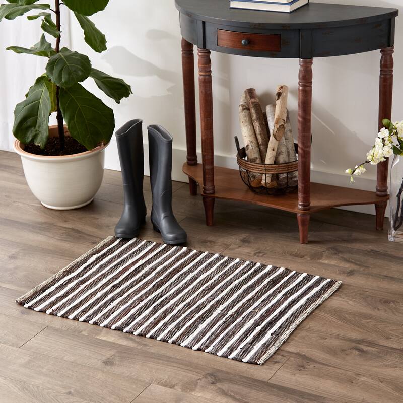 Stonewash Blue Slim Stripe Cotton Chindi Rug 2Ft 3Inx6Ft