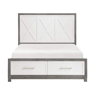Queen Size Wood Platform Bed with Storage Footboard and Modern Design