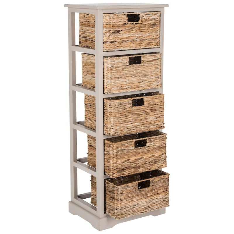SAFAVIEH Faith Distressed Black 5-Drawer Wicker Basket Storage Tower - 17.3" x 13.4" x 46.1" - 17Wx13Dx46H