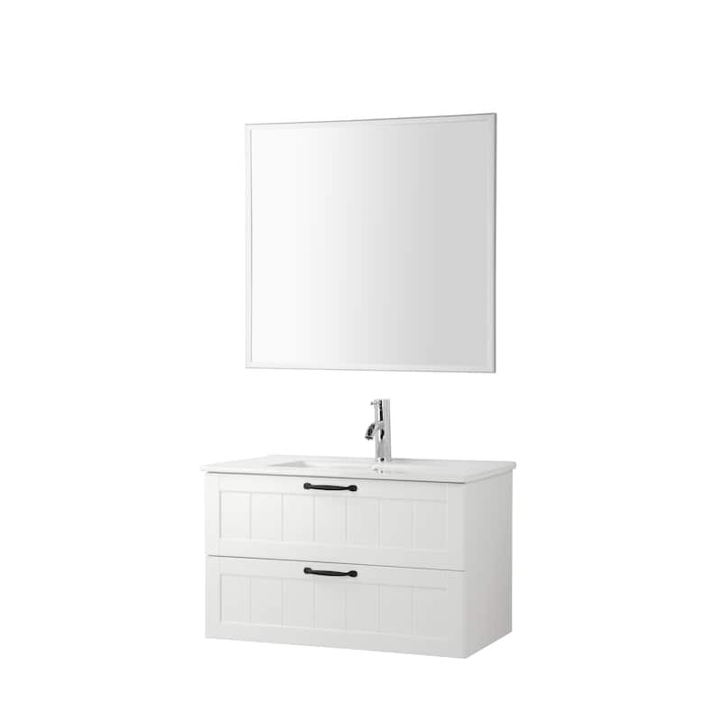 31.5" Modern Bathroom Vanity with Double Drawers, Basin and Mirror