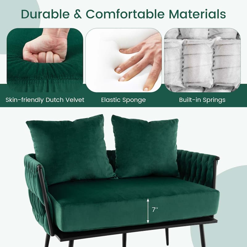 Costway Modern Loveseat Sofa Upholstered Dutch Velvet Couch with Woven - See Details