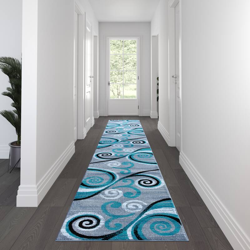 Modern Distressed Swirl Abstract Style Indoor Area Rug
