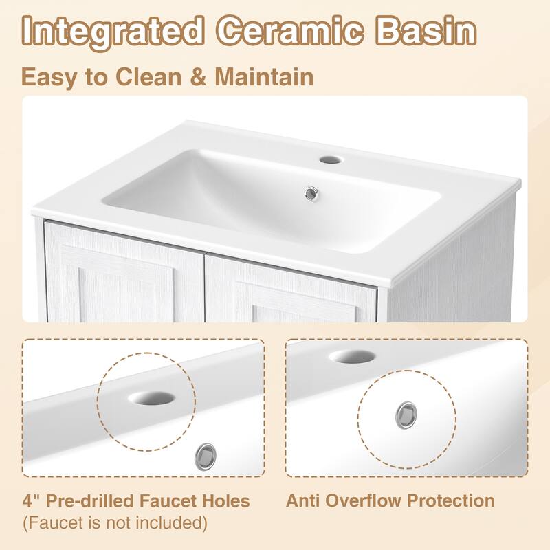 Anmytek 24'' Floating Bathroom Vanity Sink Combo Wall Mounted Cabinet with Soft Close Door