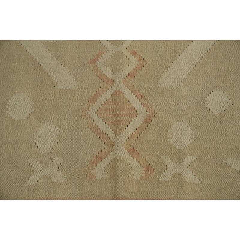 Hand Woven Oriental 100% Wool Carpet Southwestern Tribal Beige & Ivories Kilim Area Rug - 6' 5'' X 4' 11''