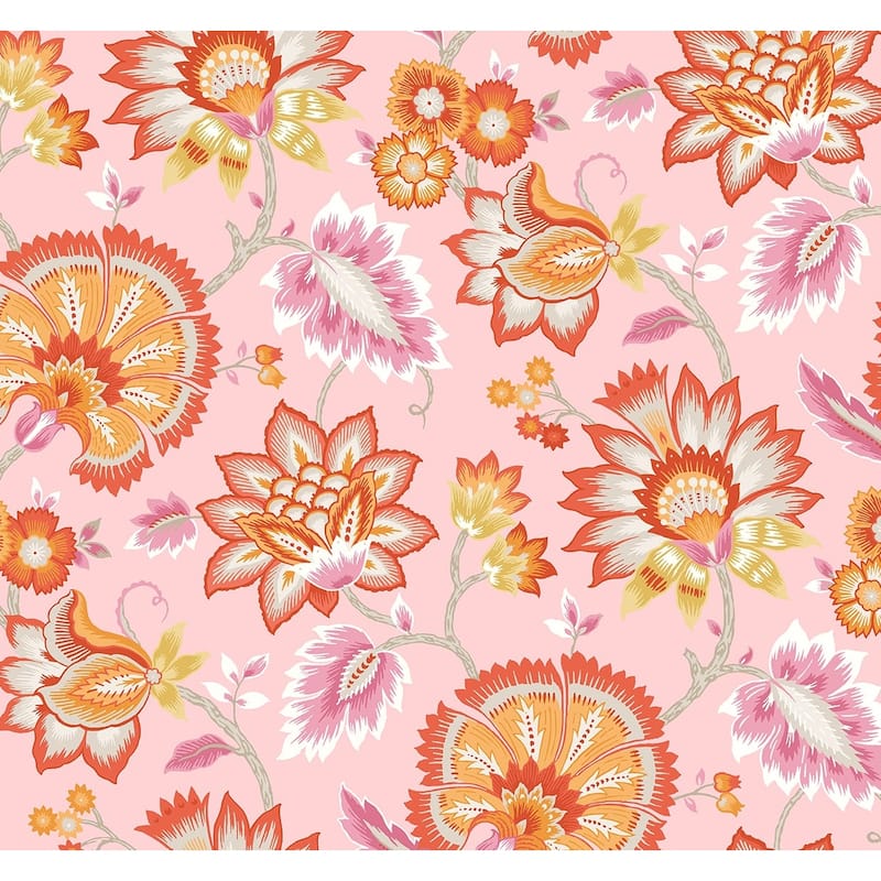 NextWall Jacobean Blossom Floral Peel and Stick Wallpaper - 27 in. W x 18 ft. L - Bubblegum Pink