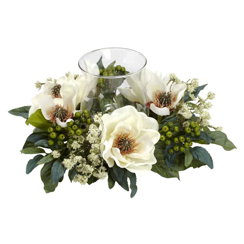 14" Magnolia Silk Artificial Flower Arrangement Candelabrum
